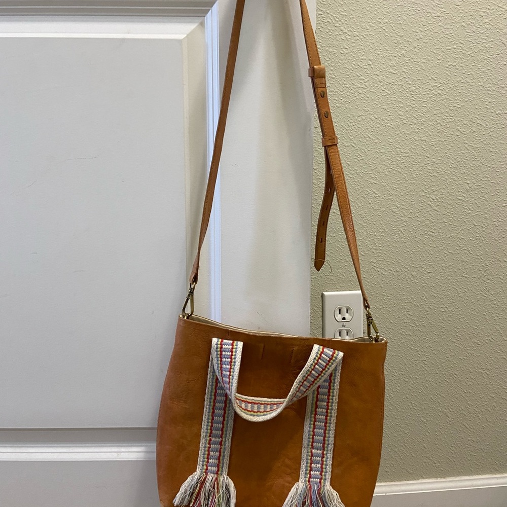 Madewell Tan Crossbody Bag with Tassel Accents